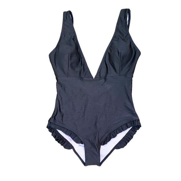 NWT Cupshe Sweet Smile Pewter Gray Ruffle Cutout Swimsuit - S - Picture 3 of 14